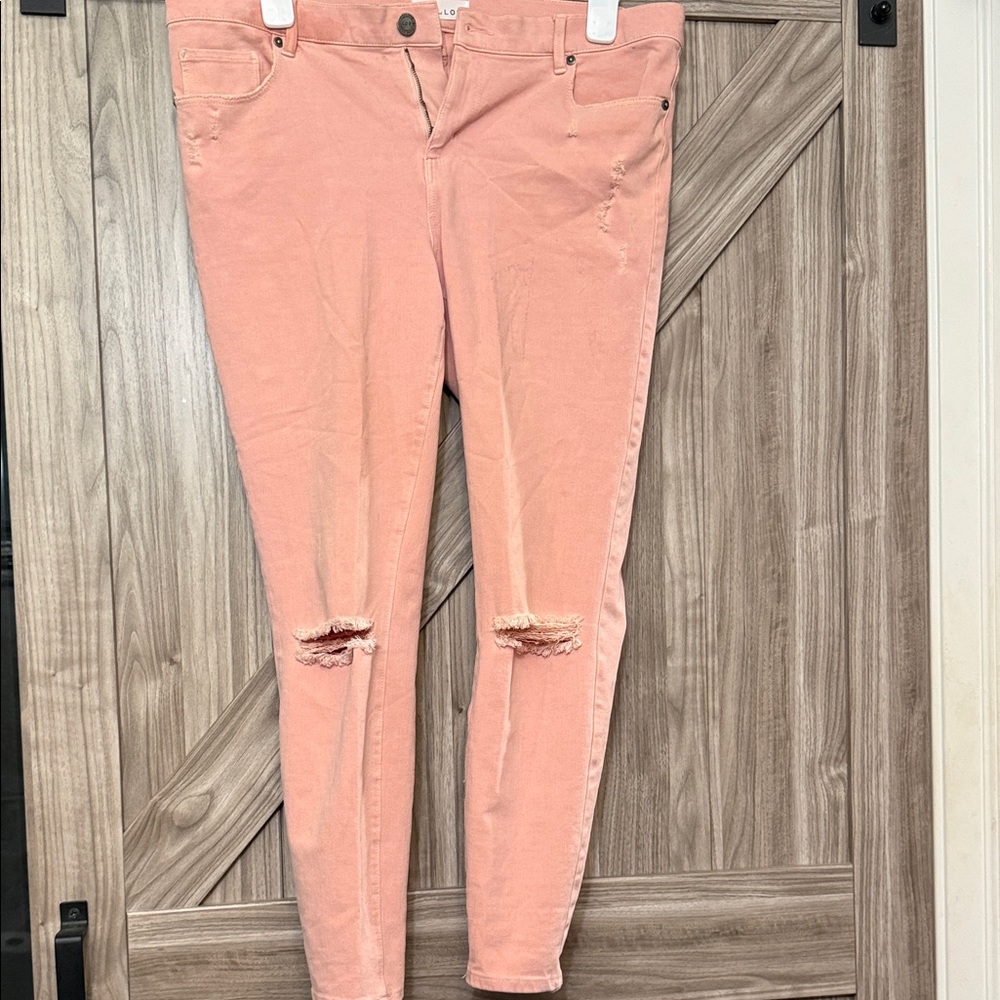 LOFT Peach Distressed Skinny Jeans